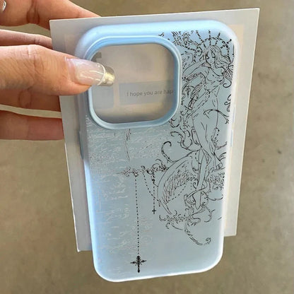 Line Angel Gothic Style Cross Phone Case For iPhone