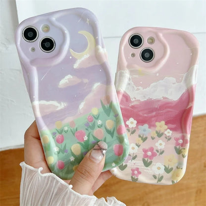 Flower 3D Wavy Curved Edge Soft Clear TPU Phone Case For iPhone