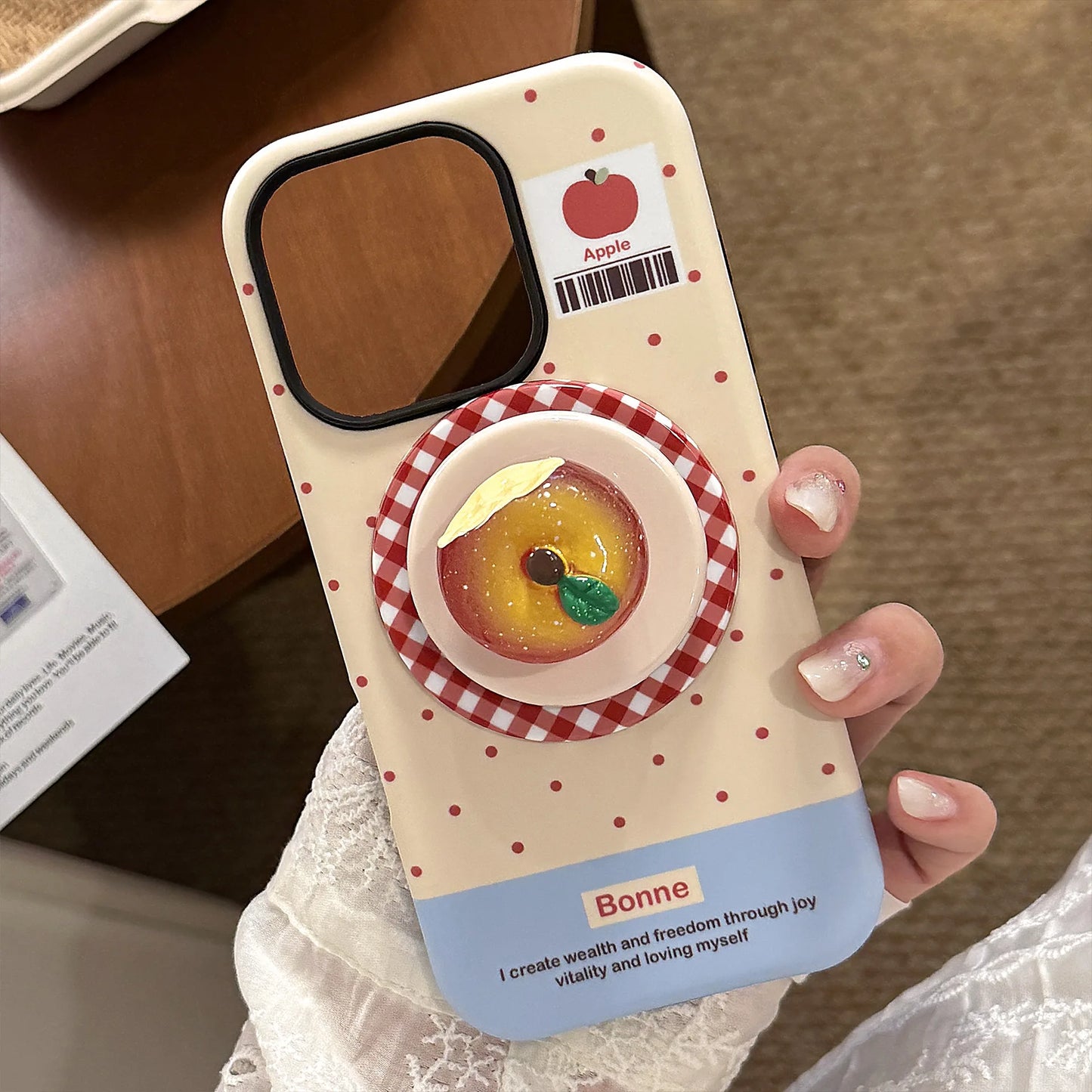 Cute Polka Dots 3D Luminous Crystal Apple Lattice Bracket Magnetic Phone Case For iPhone