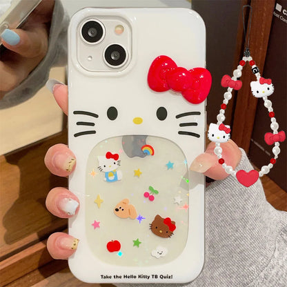 Hello Kitty Red Bow Strap Openwork Stars Phone Case For iPhone