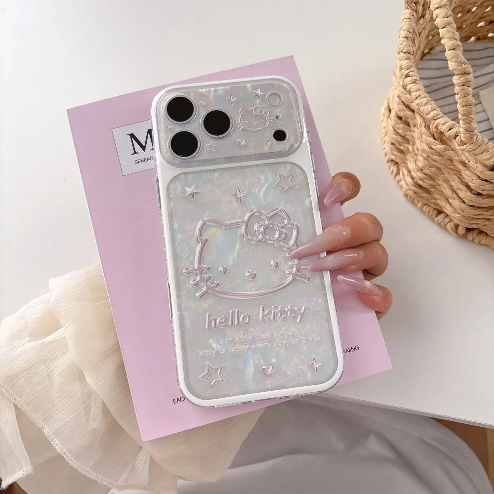 Korean Cute Cartoon Sanrio Hello Kitty 3D Beige Embossed Shockproof Phone Case For iPhone