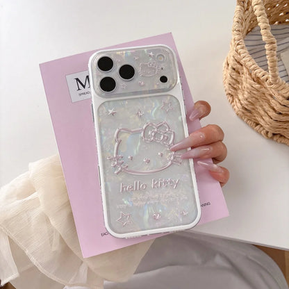 Korean Cute Cartoon Sanrio Hello Kitty 3D Beige Embossed Shockproof Phone Case For iPhone