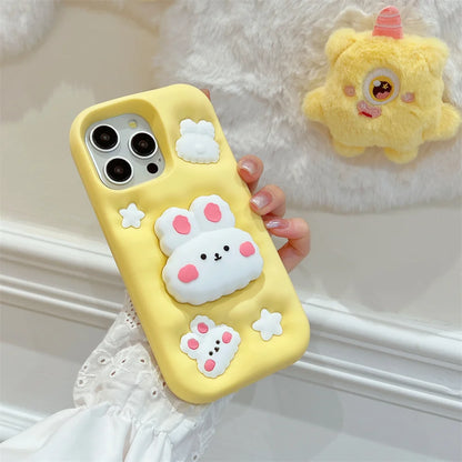 Lovely Rabbit Folding With Holder Stand Silicone Phone Case