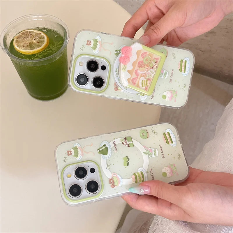 Cute Matcha Cake Magnetic Stand Phone Case