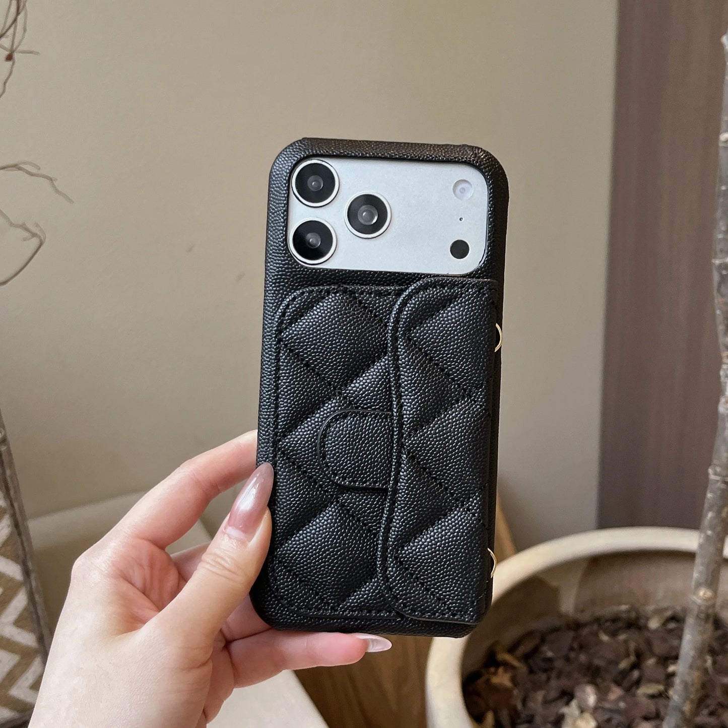 Simplified High-End Leather Texture Card Holder Phone Case For iPhone