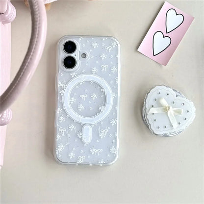 Cute White Flower Bowkont Magnetic Phone Case