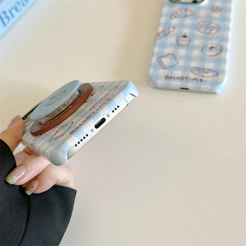 Fashion Blue Checkered Bread Magnetic Phone Case