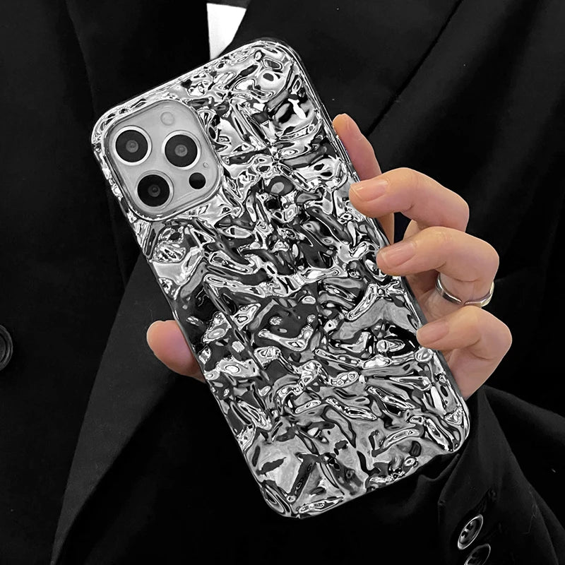 Plating Metal Color Silver Tin Foil Pleats Phone Case