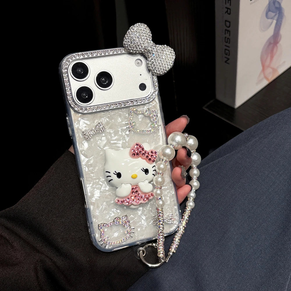 Cute Cartoon Sanrio Hello Kitty Bling Glitter Diamond Phone Case For iPhone