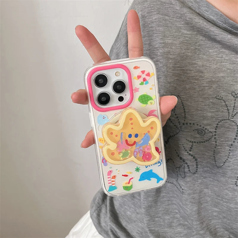 Cute Starfish Shaking Support Stand Magnetic Phone Case