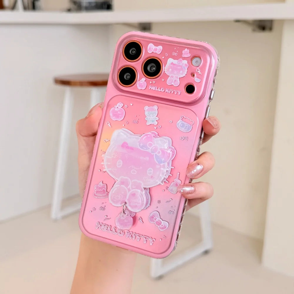 Kawaii Cartoon Sanrio Cute 3D Cartoon Pink KT Stand Holder Phone Case For iPhone