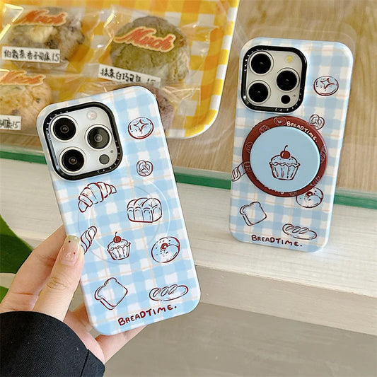 Fashion Blue Checkered Bread Magnetic Phone Case