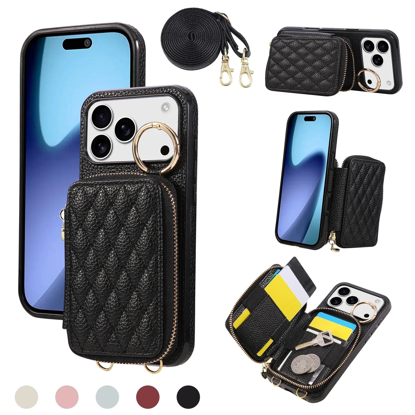 Leather Crossbody Lanyard Phone Case  For iPhone
