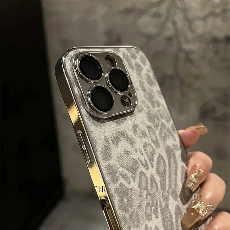 Luxury Plating Leopard Texture Leather Phone Case