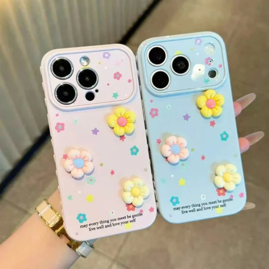 Cute 3D Colorful Flowers Dopamine Phone Case For iPhone