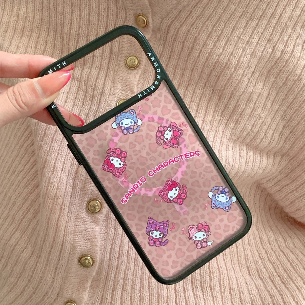 Leopard Print Cute Sanrio Melody Magnetic Holder Wireless Charge Phone Case For iPhone