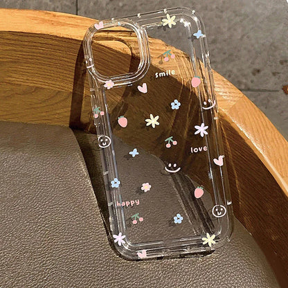 Summer Strawberry Flowers Print Clear Phone Case