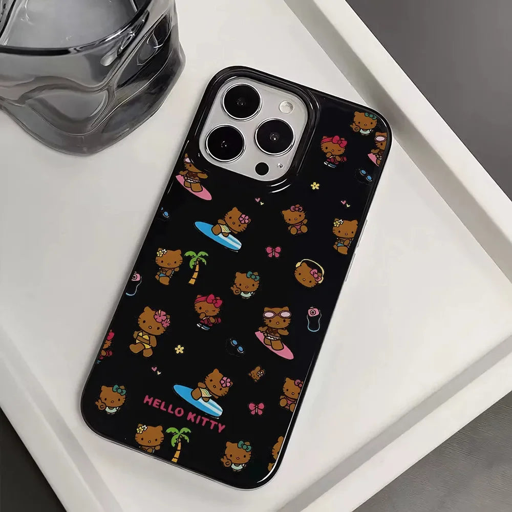 Black Skin Hello Kitty Sexy Bow Strap Mirror Phone Case For iPhone