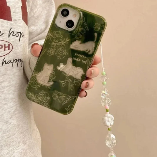 Feather Yarn Green Sketch Cat Phone Case