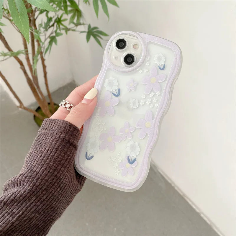 Flower Wave Edge Soft Clear TPU Cover Case for IPhone Case