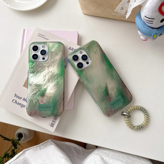 Chic & Minimalist Iridescent Green Gradient Pearl Effect Wrist Chain Phone Case