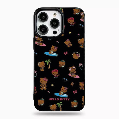 Black Skin Hello Kitty Sexy Bow Strap Mirror Phone Case For iPhone