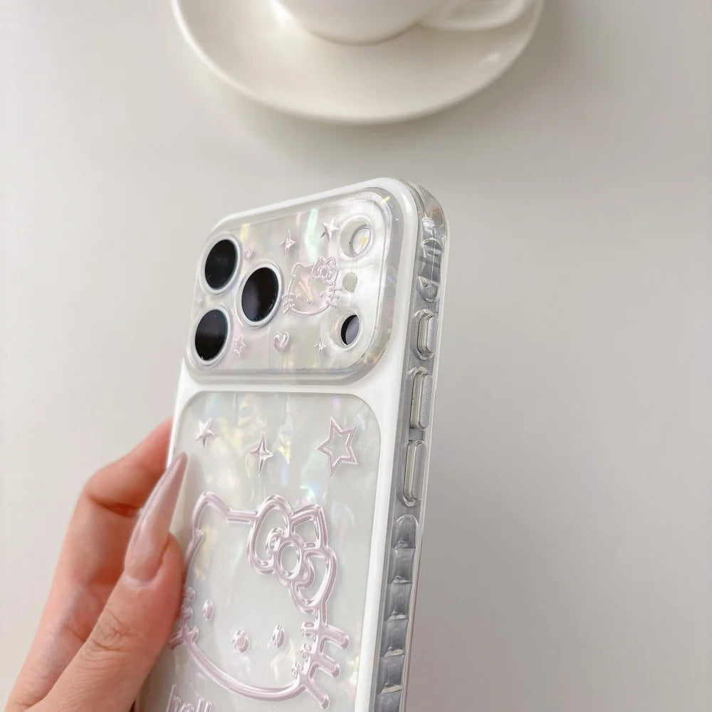 Korean Cute Cartoon Sanrio Hello Kitty 3D Beige Embossed Shockproof Phone Case For iPhone