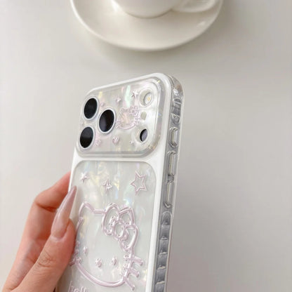 Korean Cute Cartoon Sanrio Hello Kitty 3D Beige Embossed Shockproof Phone Case For iPhone