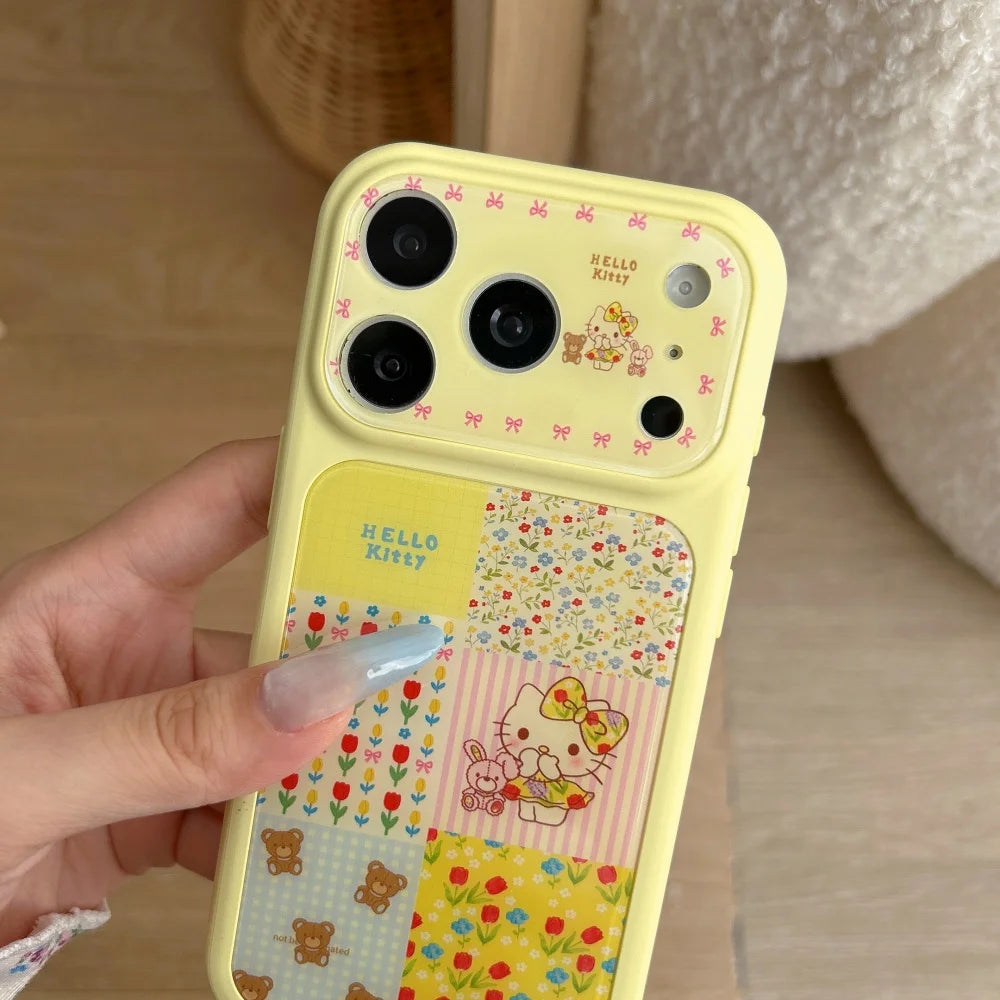 Cute Luxury Yellow Floral Splicing Kitty Hot Sale Phone Case For iPhone