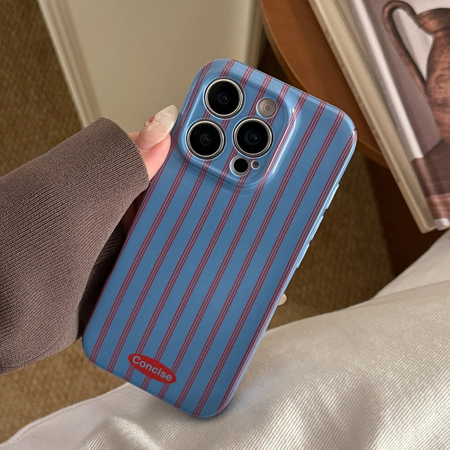 Retro Style Red Blue Striped With Bracket Phone Case For iPhone