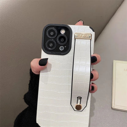 Imitation Crocodile Skin Leather Hand Wrist Strap Holder Phone Case