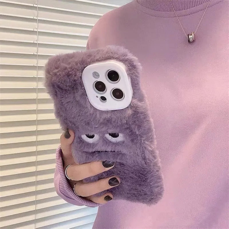 Korean Cute Funny Fluffy Phone Case For iPhone