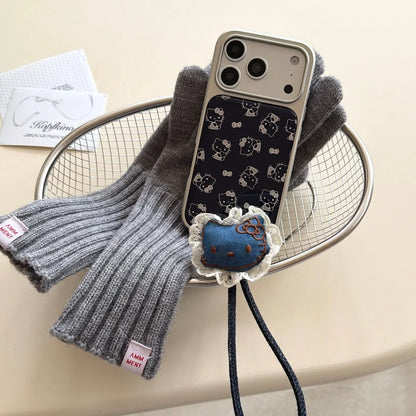 Silver Edge Drip Glue Hidden Blue Kitty Is Suitable For Apple Phone Case
