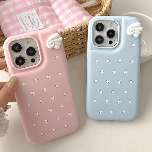 Cute Polka Dot Angel Wings Silicone Phone Case