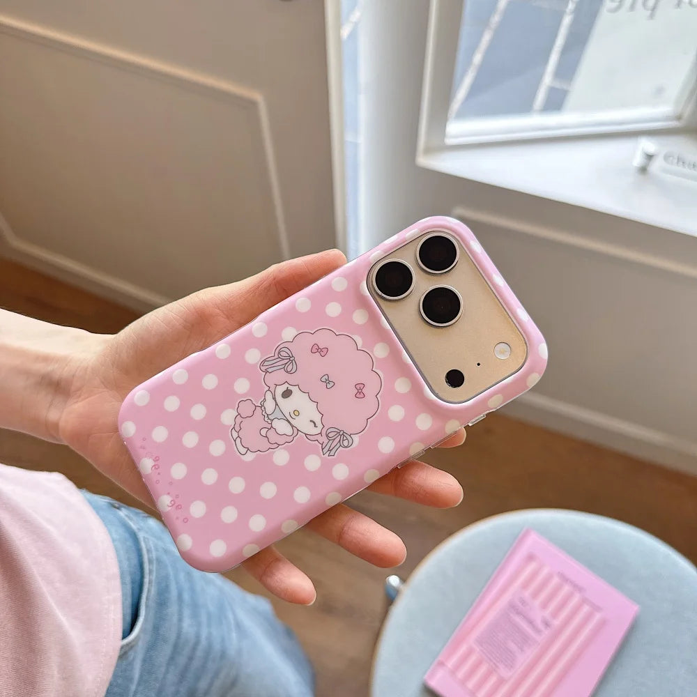 Double Sided Matte Pink Polka Dot My Melody Phone Case Shockproof Anti-fingerprint Protective Cover For iPhone
