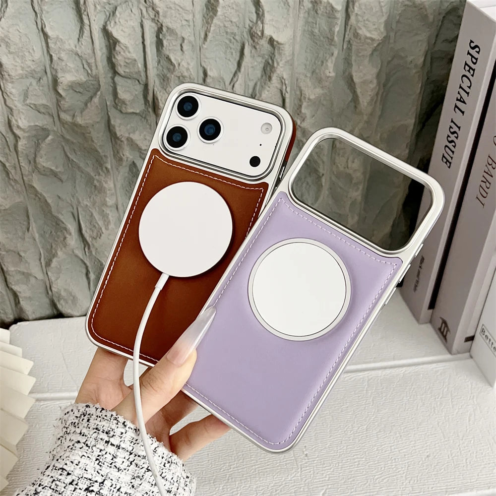 Wireless Charging Magnetic Mirror Leather Phone Case For iPhone