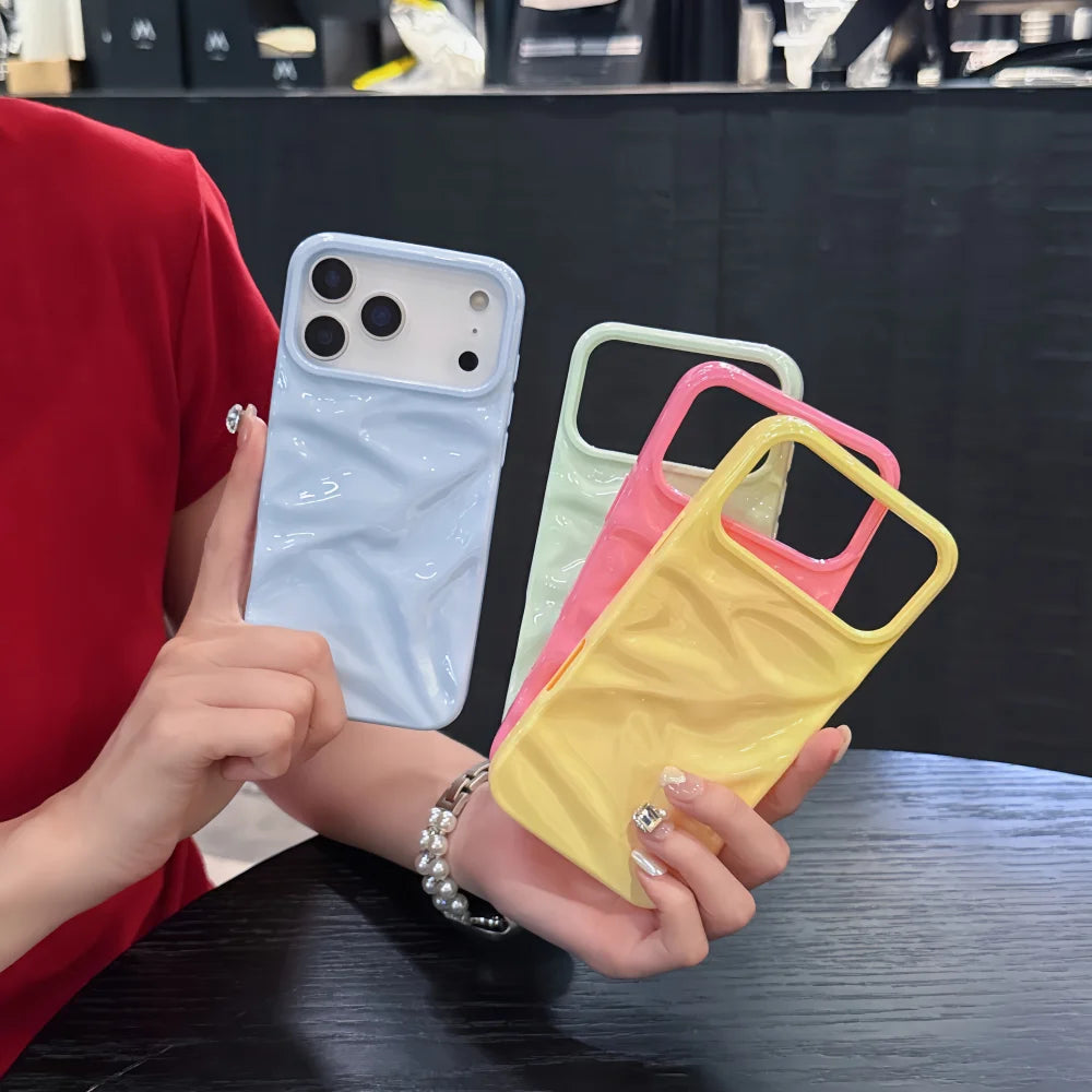 Candy Color Ripple Texture Glossy Phone Case For iPhone