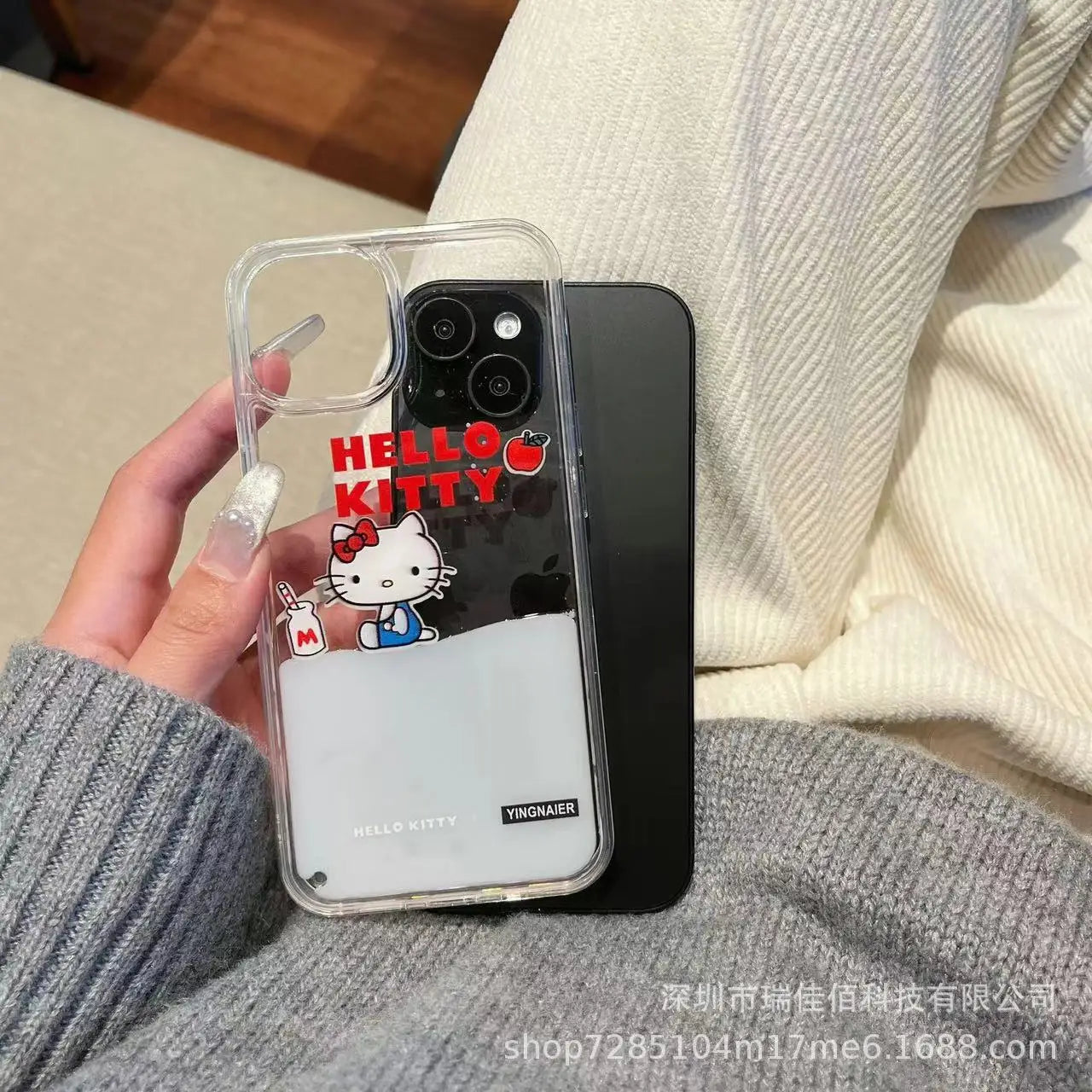 Kawaii Kuromi Cute Quicksand Anti-Fall Protective Case Girls Gifts For iPhone