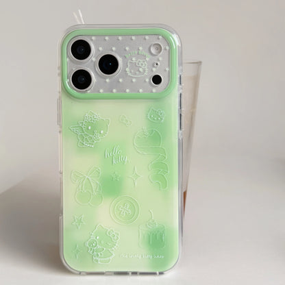 Korean Cute IMD Double Layer Green Line Kitty Phone Case For iPhone