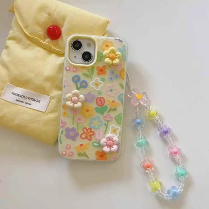 Oil Painting Flower Design With Lanyards Phone Case For iPhone