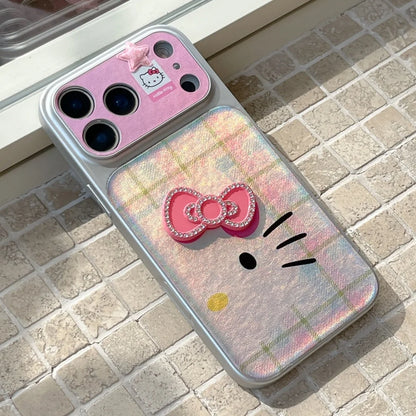 Luxury Cute Drip Glue Color Changing Grid Pattern Kitty Phone Case For iPhone