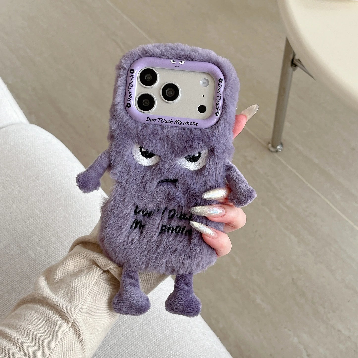 Cute Plush Phone Case with Quirky Expressions For iPhone