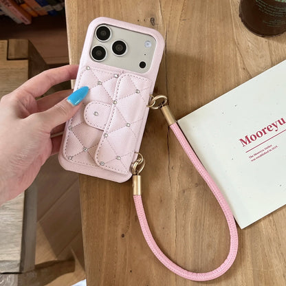 Fashionable Minimalist Diamond-Encrusted Phone Case with Hand Rope For iPhone