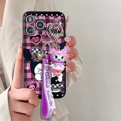 Kuromi Pendant Wrist Strap Phone Case For iPhone