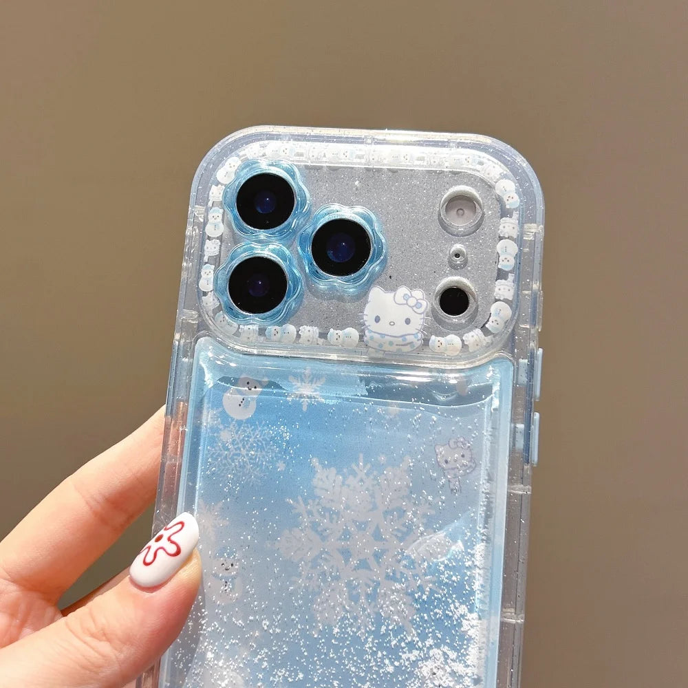 Flower Flowing Sand Snowman Kitty Snowflake Soft Cover For iPhone