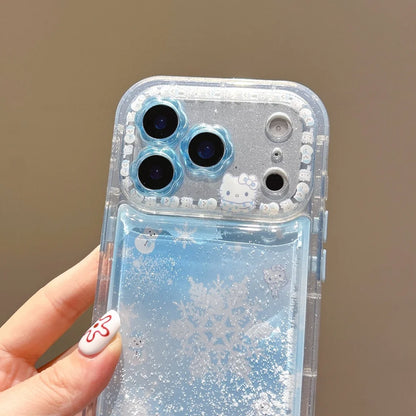Flower Flowing Sand Snowman Kitty Snowflake Soft Cover For iPhone