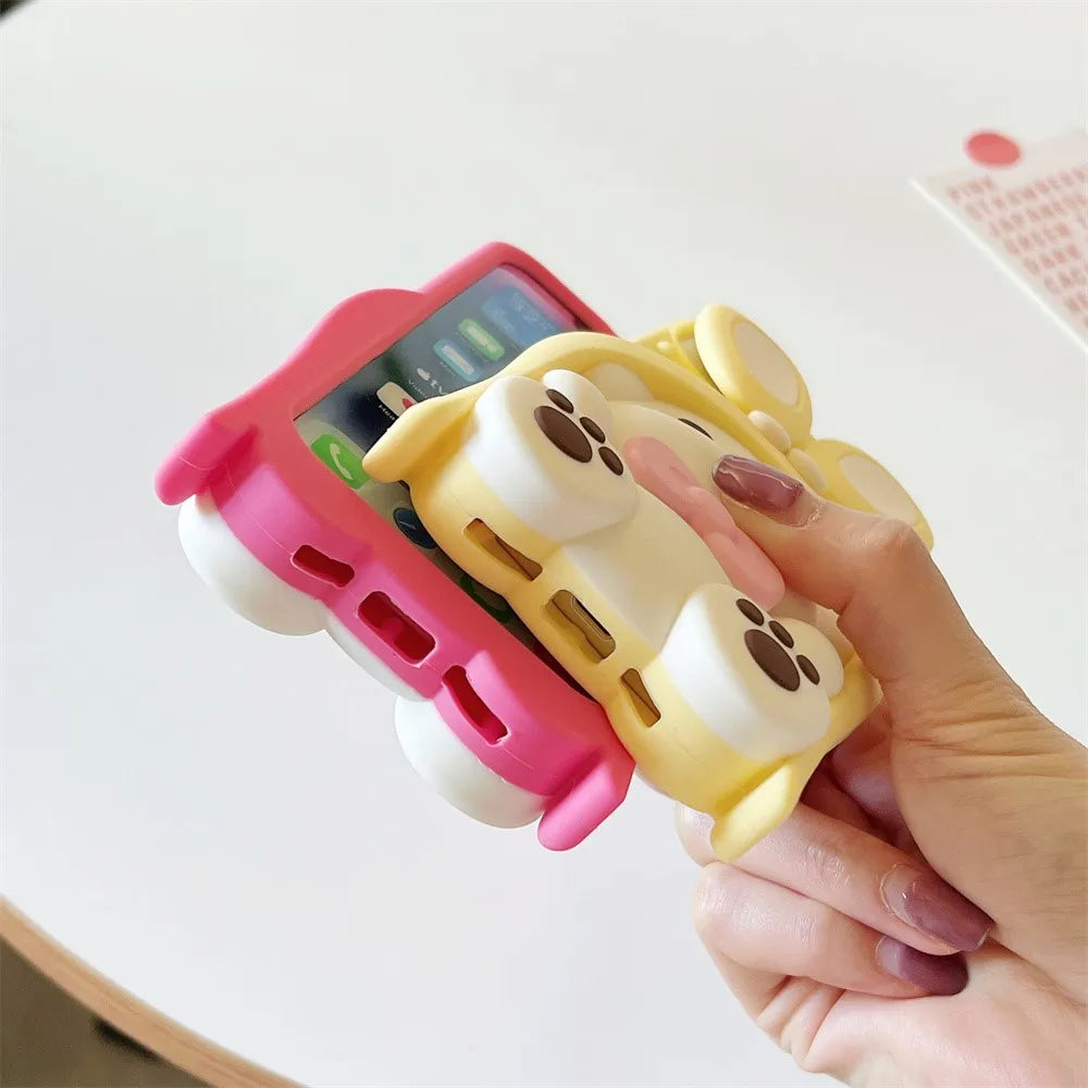 Cute 3D Rotating Ear Bow Dog Silicone Phone Case