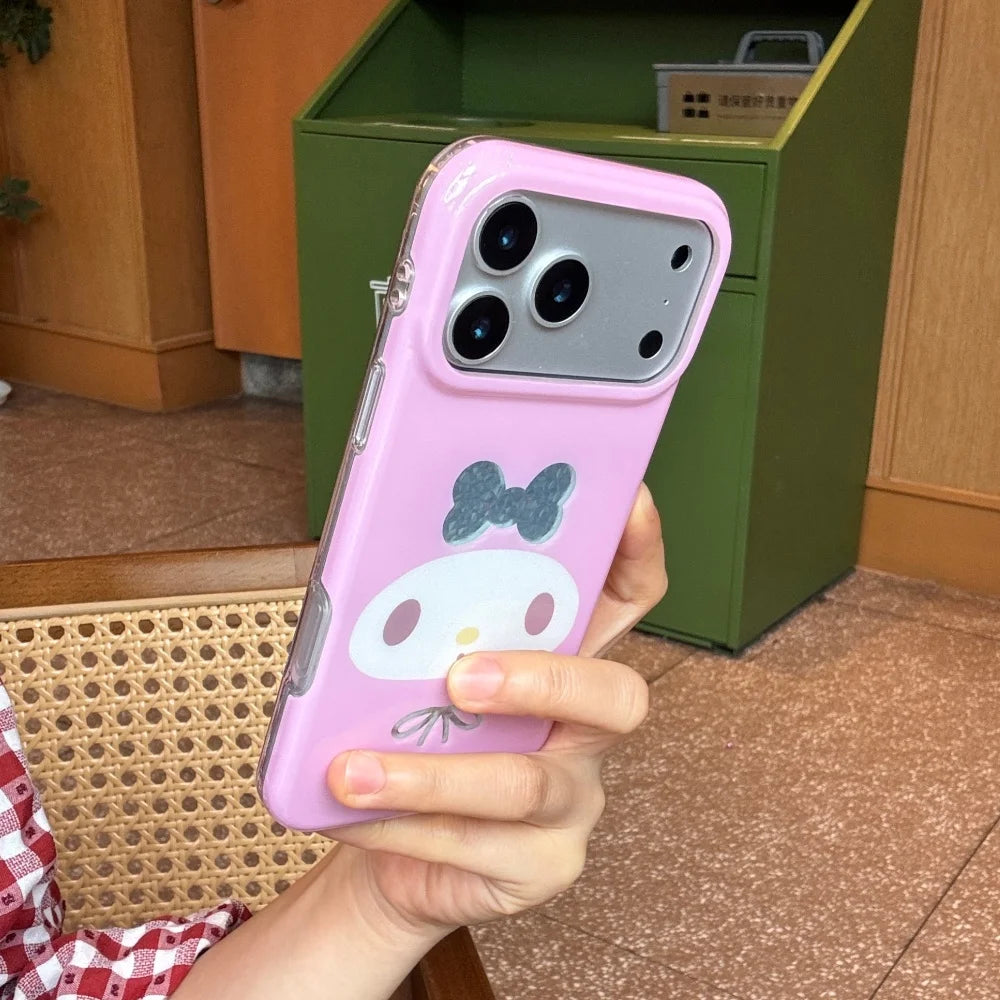 Cute My Melody IMD Glossy Phone Case Glitter Bow Soft Shockproof Cover For iPhone