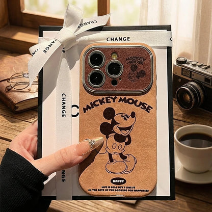 Cartoon Mickey Mouse Furry Leather Phone Case Compatible With iPhone