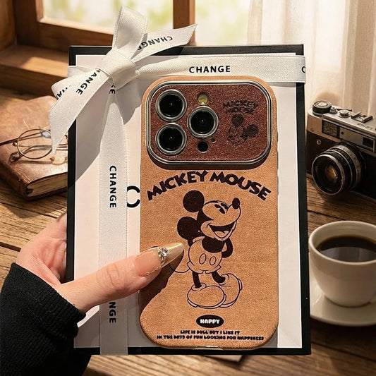 Cartoon Mickey Mouse Furry Leather Phone Case Compatible With iPhone